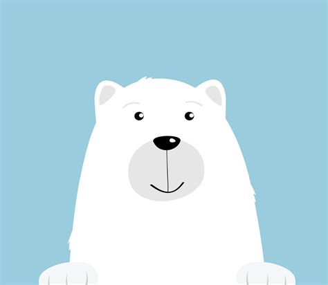 Cute Cartoon White Polar Bear On Blue Background Curious Friendly Bear