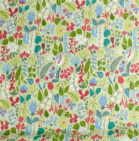 Swedish 50s Fabric Stig Lindberg Herbarium Satin Vintage Textile High