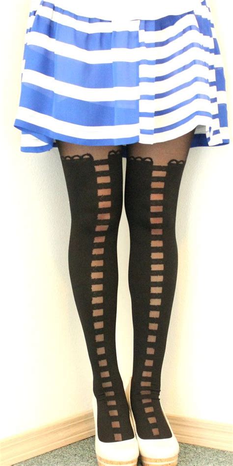 Lace Up Sexy Striped Thigh High Elastic Black By Wraphilosophy 2500