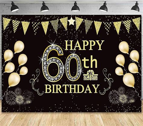 Iyefeng 6 X 36 Ft Happy 60th Birthday Backdrop Background Banner For