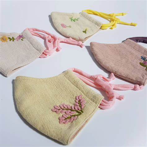 Flower Hand Embroidery Face Mask Handmade Tsnatural Organic Cotton