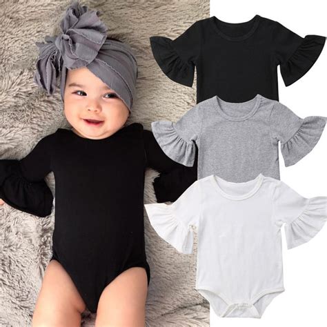 Newborn Infant Baby Girl Clothes Plain Cotton Half Sleeve Ruffled