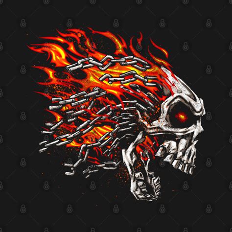 Screaming Skull And Chains In Orange Flames Skull Chains Flames T