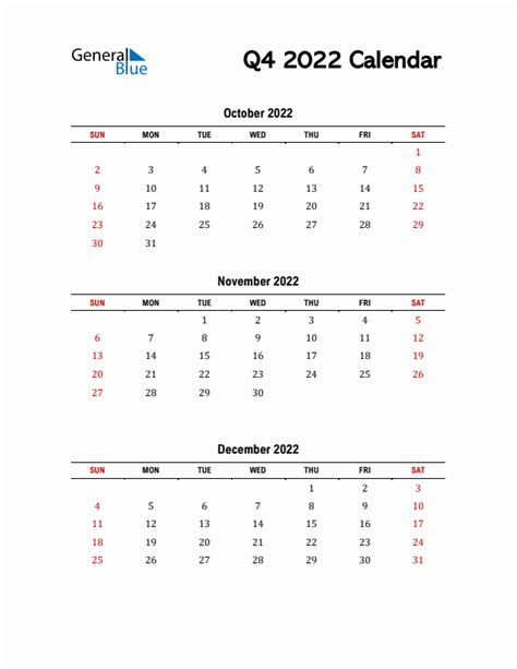 Q4 Quarterly Calendar 2022 In Pdf Word Excel