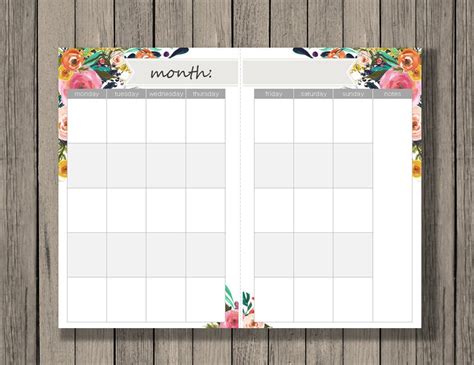 Monthly Calendar Printable A5 Size Monthly Calendar Across 2