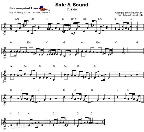 SAFE & SOUND Easy Guitar Tab: GuitarNick.com