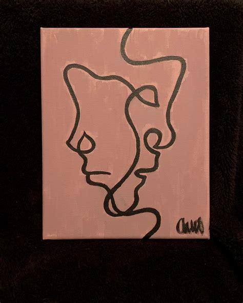 Two Face Line Art Painting Acrylic On Canvas Etsy