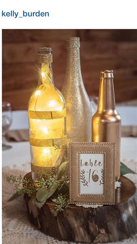We continue the series of wine bottle projects with one thought in mind: Gold centerpieces, DIY wedding, micro LED lights, wine ...