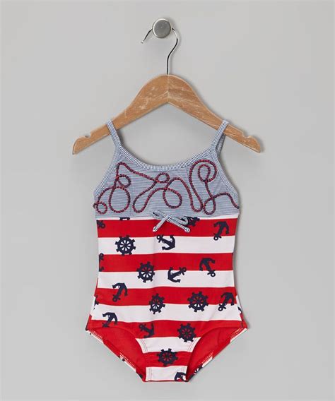 Lemons And Limes Kids Swimwear Red And Navy Nautical One Piece Infant