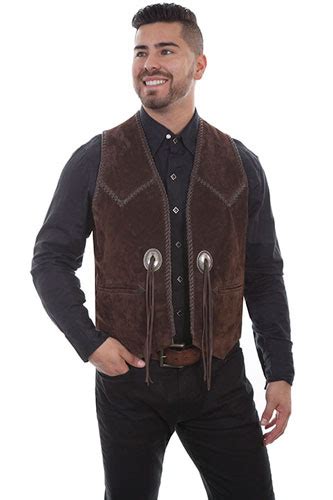 Scully Boar Suede Concho Western Vest Expresso Mens Leather