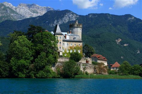 Medieval Castle In An Small Island On Annecy Lake France Savoy Saint
