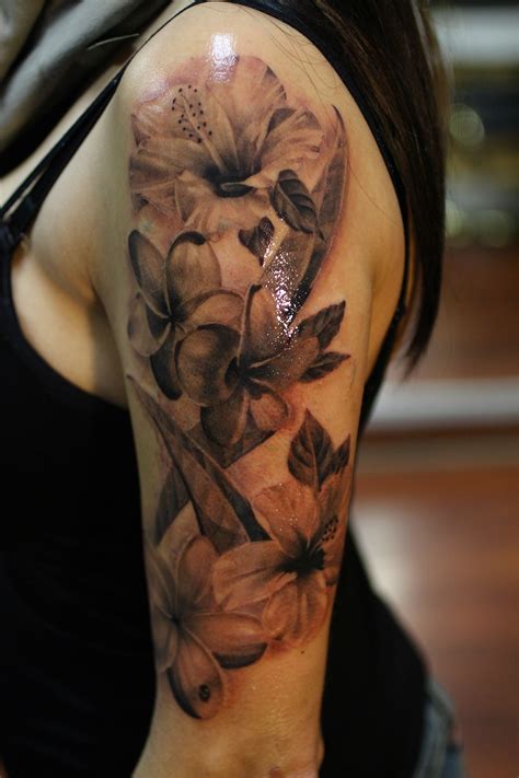 Flower Tattoo Sleeve Black And Grey Idalias Salon