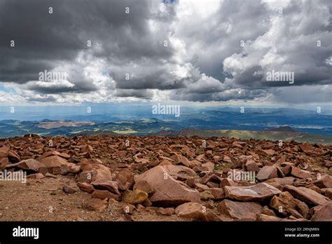 Pikes Peak Colorado Springs Summit View Of Clouds Rocks And Landscape