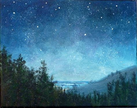 Night Sky Small Stars Landscape Painting 8x10 Astronomy Etsy Sky