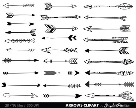 Arrows Clip Art Tribal Arrow Clipart Archery Hand Drawn Etsy