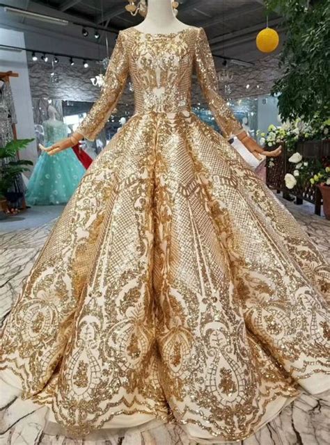 Find great deals on ebay for ballgown wedding dresses. Gold Ball Gown Sequins Bling Bling Long Sleeve Floor ...