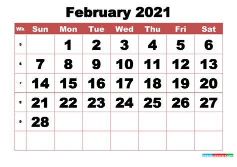 Printable february 2021 calendar templates. Free Printable February 2021 Calendar with Week Numbers ...