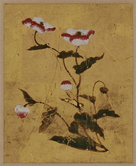 Japanese Floral Paintings Pigment On Gold Leaf 18th Century