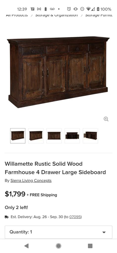Willamette Rustic Solid Wood Farmhouse 4 Drawer Large Sideboard