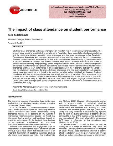 Pdf Impact Of Class Attendance On Student Performance