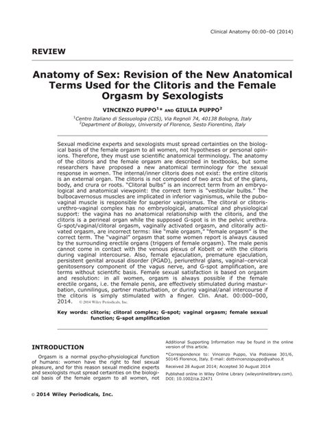 Pdf Anatomy Of Sex Revision Of The New Anatomical Terms Used For The Clitoris And The Female