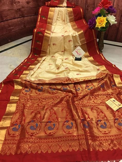 golden cream color pure kanjeevaram silk mark saree tussar silk saree organza saree soft silk
