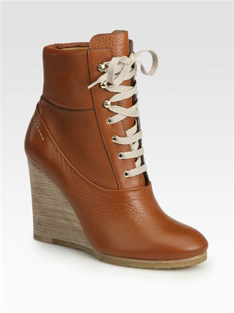 Chloé Leather Laceup Wedge Ankle Boots In Tan Brown Lyst