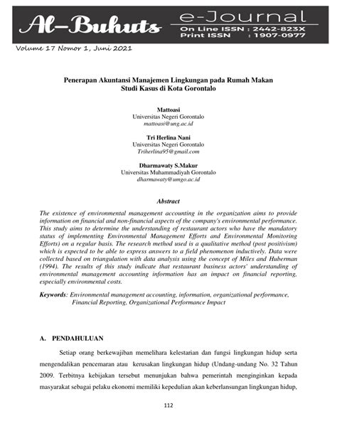 PDF Penerapan Akuntansi Manajemen Lingkungan Pada Rumah Makan Studi