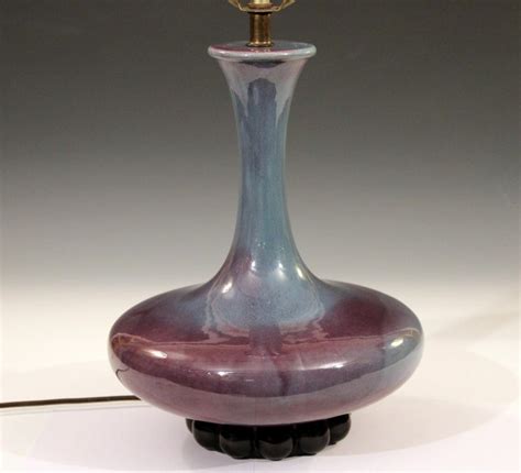 23h (not including harp) x 9 diameter. Royal Haeger Hickman Blue Flambe Glaze Art Deco Pottery ...