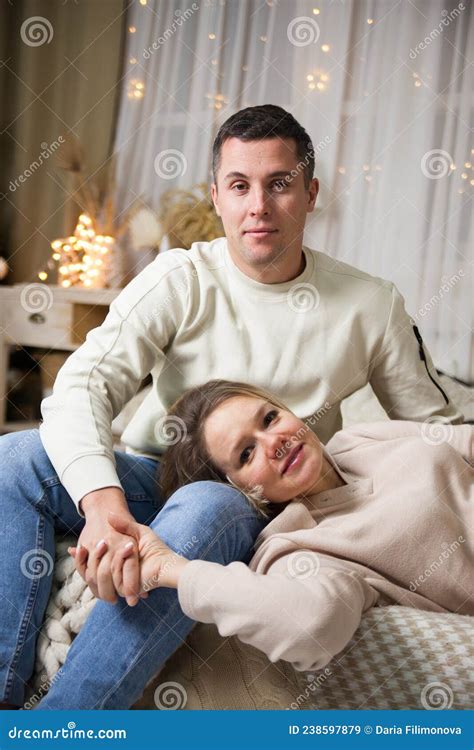 Romantic Couple In Warm Home Suits On Bed Stock Image Image Of Home