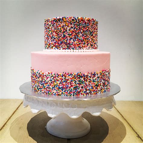 Sprinkle Theme Two Tiered Pink Birthday Cake Two Tier Sprinkle Birthday