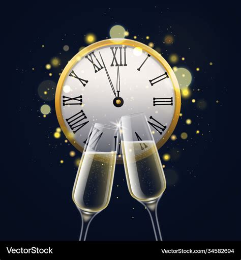 Happy New Year With Champagne Glasses Clinking Vector Image