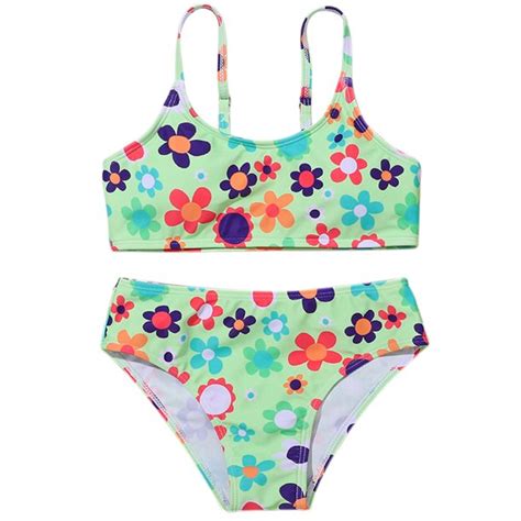 8 12t Girls Swimsuits Two Pieces Flower Bathing Suits Bikini Set