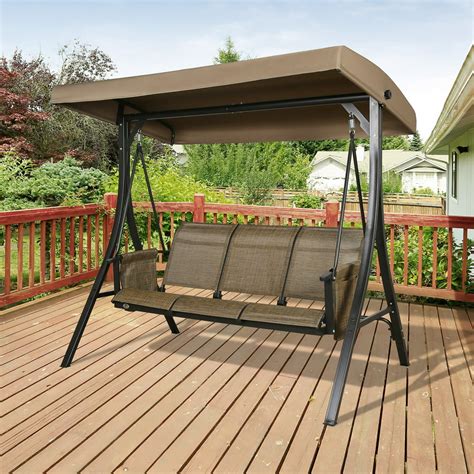 Ulax Furniture 3 Seat Steel Frame Patio Porch Swing Outdoor Hammock Swing Glider Bench With