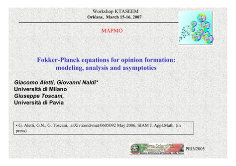 Fokker Planck Equations For Opinion Formation Modeling Analysis And Asymptotics Giuseppe Toscani
