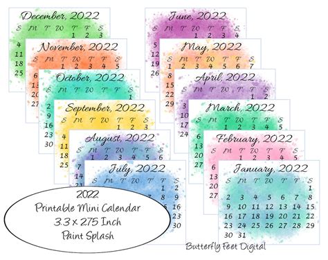 Printable Mini Calendar 2022 Pocket Or Purse Calendar Etsy