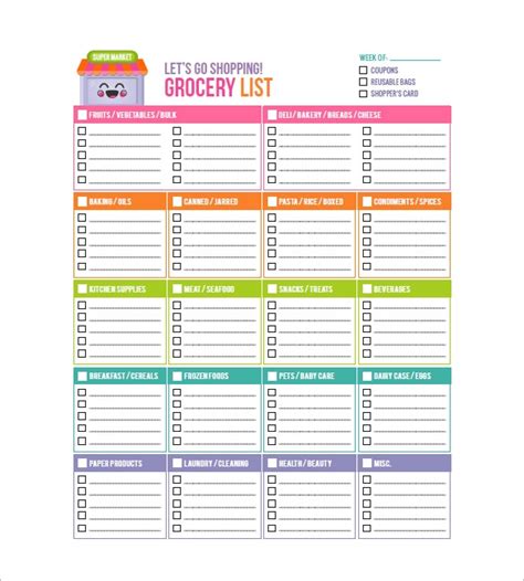 grocery list template by category google search grocery list