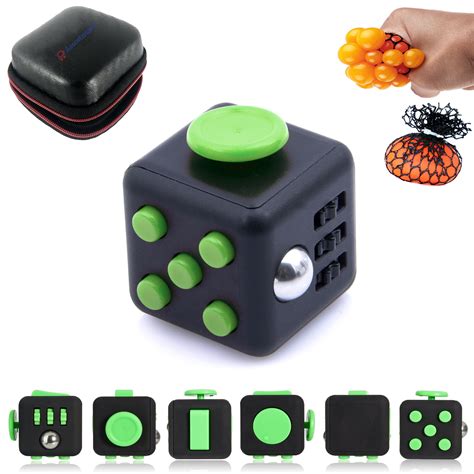 Fidget Cube With Case And Mesh Ball Hand Toy Relieves Stress Black
