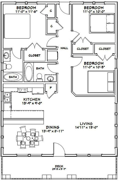 30x40 House 3 Bedroom 2 Bath 1200 Sq Ft Pdf Floor Etsy In 2020