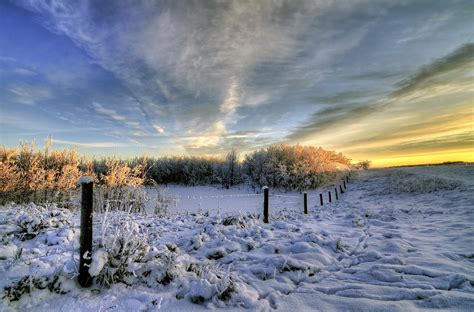 Winter Landscape Snow Clouds Nature Fence Wallpapers