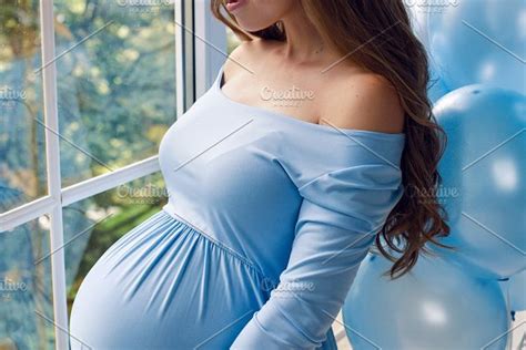 Beautiful Young Pregnant Girl In Blu High Quality People Images
