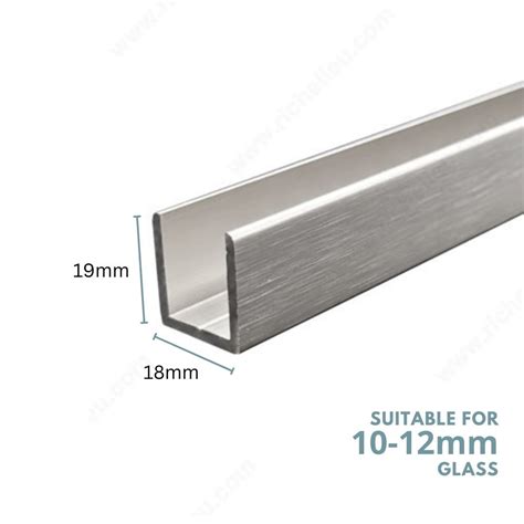 U Channel Aluminium 18x19x3000mm Chrome 10 12mm Glass Nfk