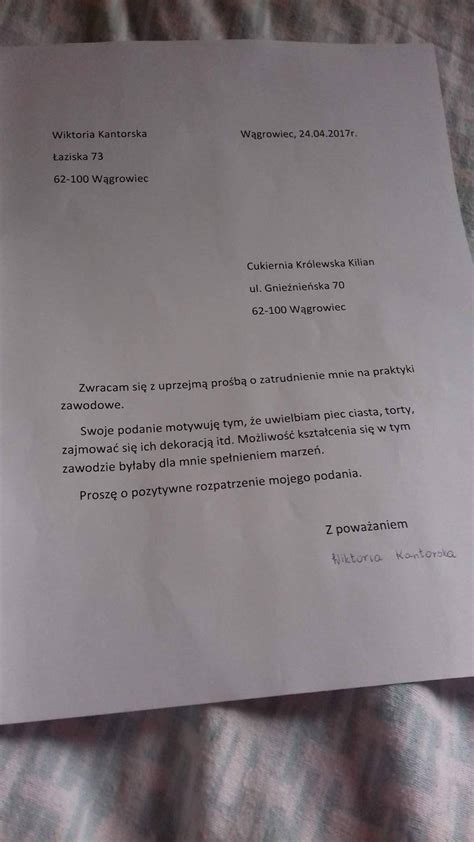 Dobrze napisałam podanie o praktyki? - Zapytaj.onet.pl