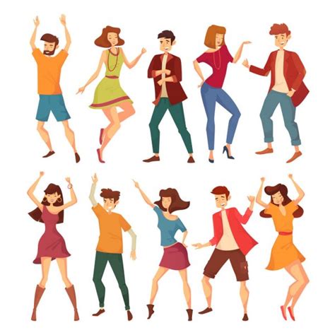 Happy Dancing People Vector Cartoon Characters Stock Vector Image By