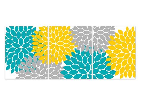 Maybe you would like to learn more about one of these? Yellow Teal Grey Flower Burst Art, Home Decor Wall Art ...