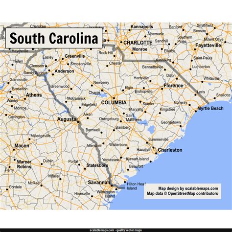 South Carolina Map Plus Terrain With Cities Roads And Water Features Ph