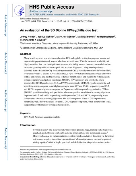Pdf An Evaluation Of The Sd Bioline Hivsyphilis Duo Test