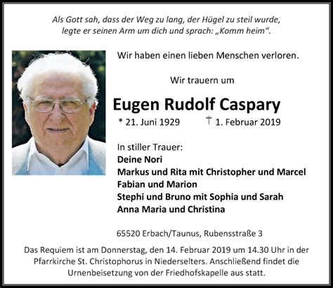 Traueranzeigen Von Eugen Rudolf Caspary Vrm Trauer De