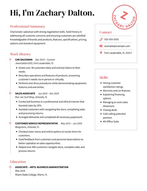 Car Salesman Resume Examples For 2023