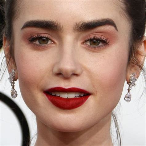 Lily Collins Makeup Black Eyeshadow Brown Eyeshadow Red Lipstick Steal Her Style Lipstick